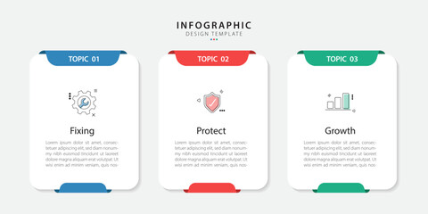 Infographic template design. 3 Step timeline journey. Process diagram, 3 options on white background, Infograph elements, business, education, technology, modern vector illustration.