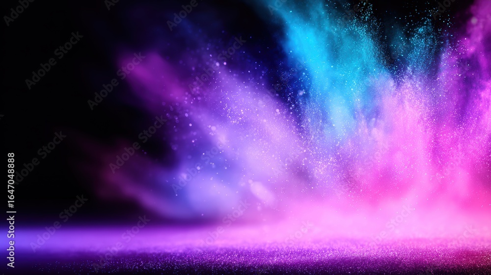Poster vibrant explosion of colorful powder creating a dynamic visual effect against a dark background