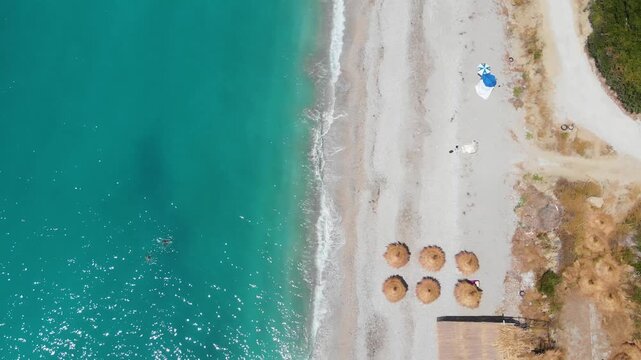 Bune bay, Albania, drone aerial view. Albanian seashore