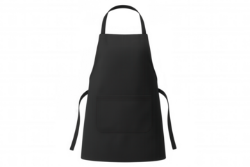 Clean black apron with central pocket, perfect for chefs and cooking enthusiasts, isolated on transparent background