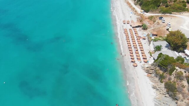 Bune bay, Albania, drone aerial view. Albanian seashore
