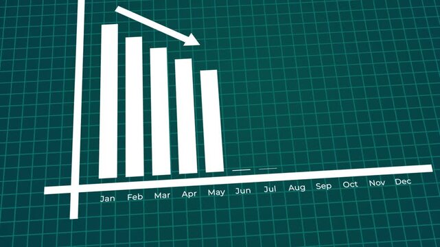 Falling Stock Index downward trends, Futuristic Stock Market Crash Graph, Seamless Loop of Volatility diagrams Charts, Downward trend Arrows, Bars & Tickers for Financial Decline 4K