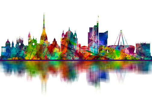 Turin Italy Skyline. Cityscape Skyscraper Buildings Landscape City Downtown Abstract Art