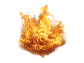 Fiery orange and yellow flames burning intensely isolated on black, Isolated On White Background, Png Transparent