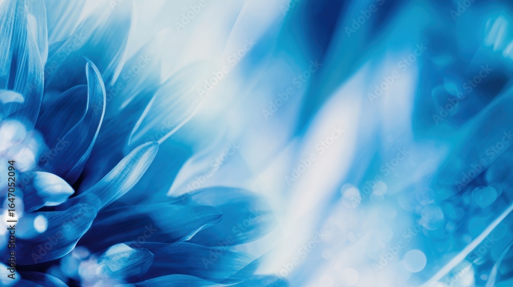Poster close-up of a vibrant blue flower with soft bokeh background, creating a serene and calming atmosphe