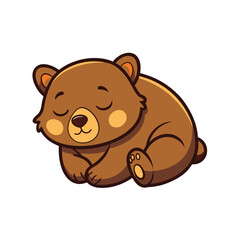 Fototapeta premium Adorable Brown Bear Cub Sleeping Peacefully in a Cartoon Style Illustration