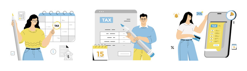 Paying tax online. Electronic wallet, online transfers and transactions. Flat vector illustration isolated on white background.	
