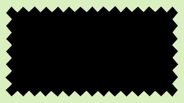 Pastel zigzag frame animated with alpha channel. Colorful wavy edge doodle border motion graphic on transparent background. Blue, green, orange, red, white.