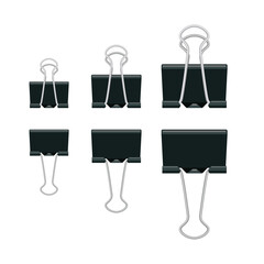 Set of black binder paper clips. Vector illustration isolated on white background