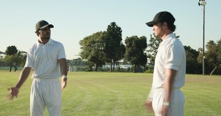 Demonstrating arm raise triggers diverse cricket teammates rotating arms for warmup on field - Powered by Adobe