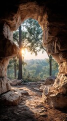 Obraz premium Discover Sustainable Finance Growth with a Stunning View of Nature Through a Cave's Entrance