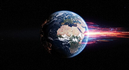 Earth with Data Stream in Space Technology Concept.