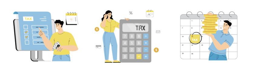 Tax payment concept. Calculation of mandatory payments. Personal financial account. Flat vector illustration isolated on white background.	
