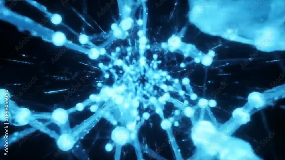 Poster abstract blue network with connected nodes in a dark space