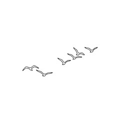 Minimalist flock of birds in graceful flight, freedom concept, clean modern graphic design element, soaring