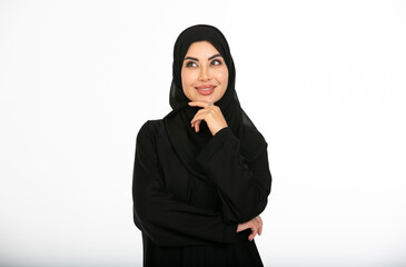 Portrait of an arab woman on a white background.