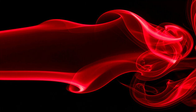 Red smoke in twisting loop isolated on black background. Abstract design.