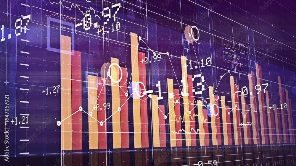 Aufkleber dynamic financial data visualization: animated stock market charts and graphs with data points and t