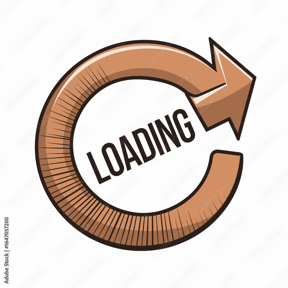 Poster manga-style spinning loading icon with circular arrow and text