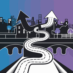 Manga-style dotted navigation path through cityscape with buildings