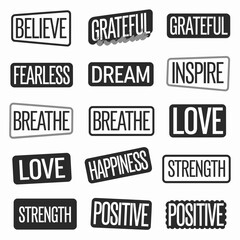 Vector set of daily affirmation stickers with bold minimalist words