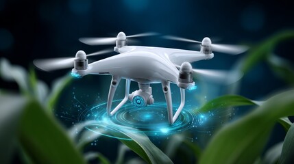 Hightech drone hovering over farm agricultural data collection aerial view precision farming insights