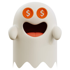 dollar in cute ghost eyes 3d emoticon