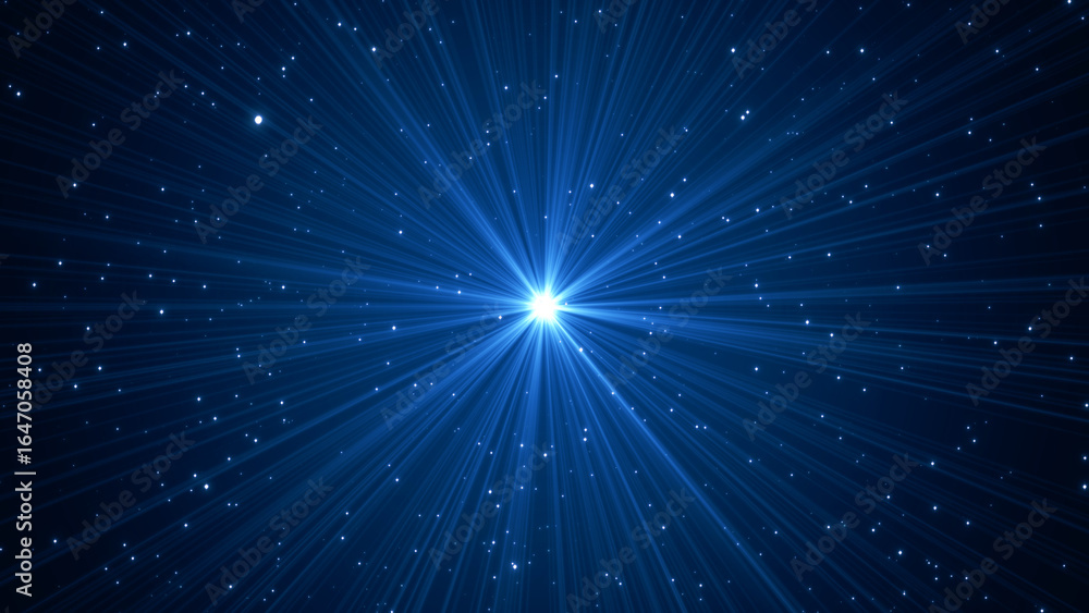 Wall mural abstract blue background with space stars and light rays , night starry sky science and technology b