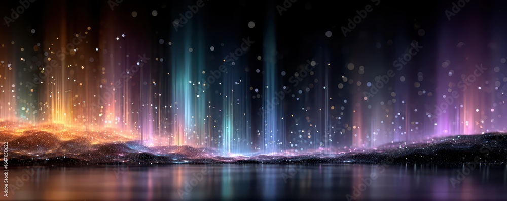 Poster abstract background with glowing colored lights and sparkling particle effects