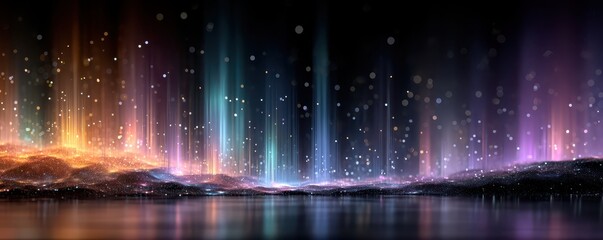 Abstract background with glowing colored lights and sparkling particle effects