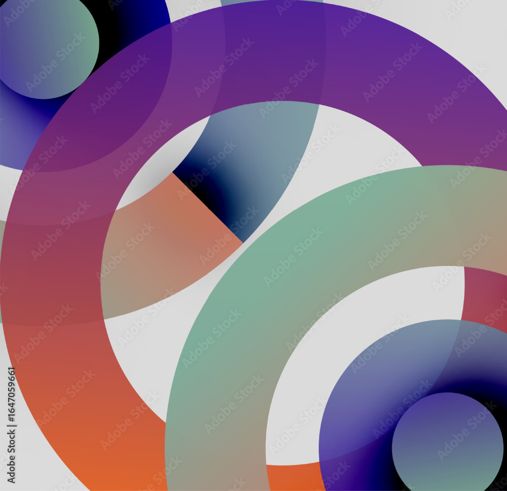Poster abstract composition. overlapping circles create dynamic visual effect. colors blend, forming gradie