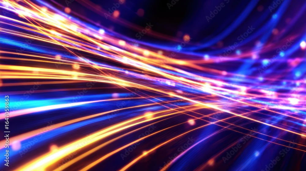 Poster vibrant abstract light trails in motion, creating a dynamic and colorful digital background scene