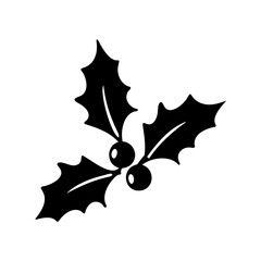Simple Silhouette of Holly Branch with Berries, a Festive Holiday Decoration