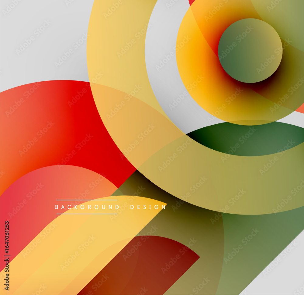 Poster abstract colorful shapes overlap. circles, curves create dynamic visual composition. modern design e