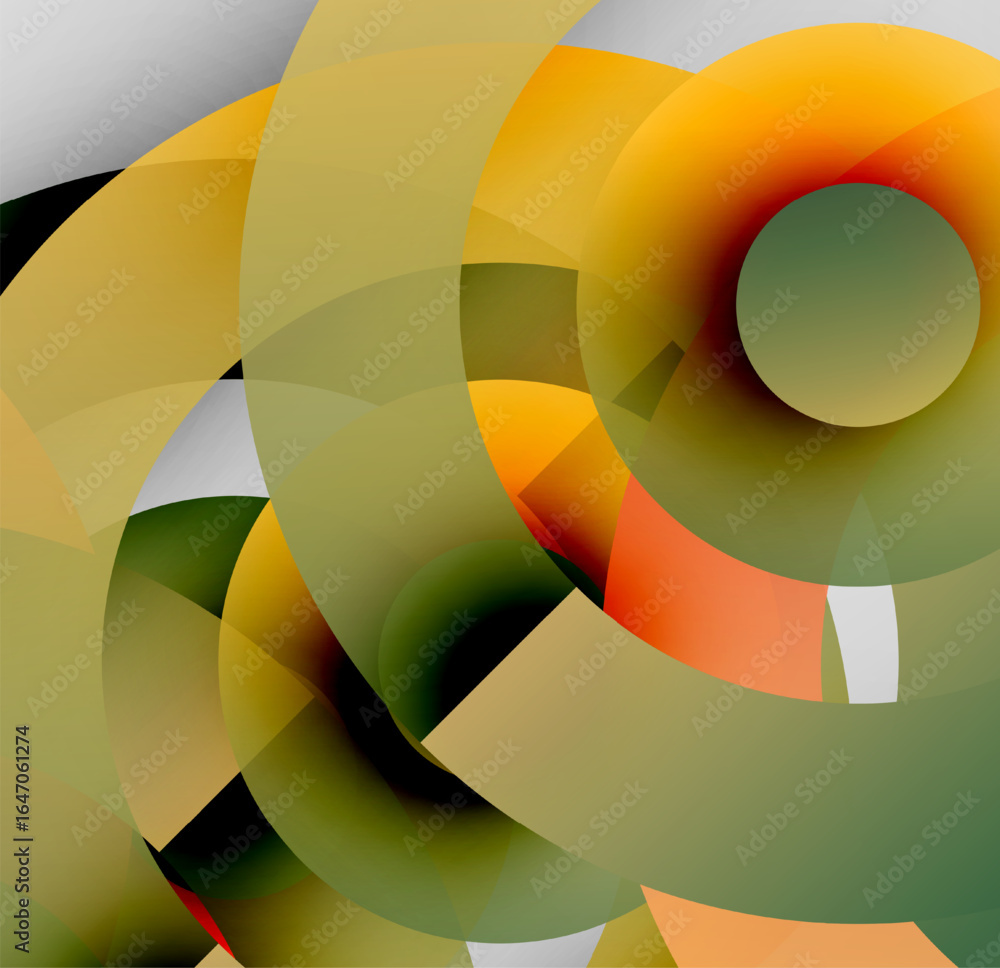 Poster abstract composition. overlapping circles create dynamic visual effect. warm, cool tones blend, form