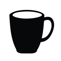 A simple black coffee cup icon on a plain white background image