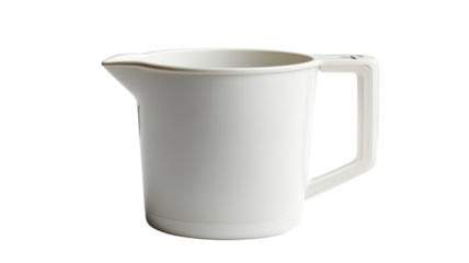 White measuring jug shown in a minimalist style, emphasizing its practical use for precise cooking measurements