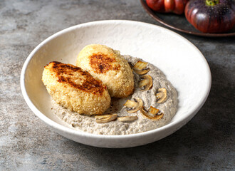 cutlets with mushroom puree and champignons