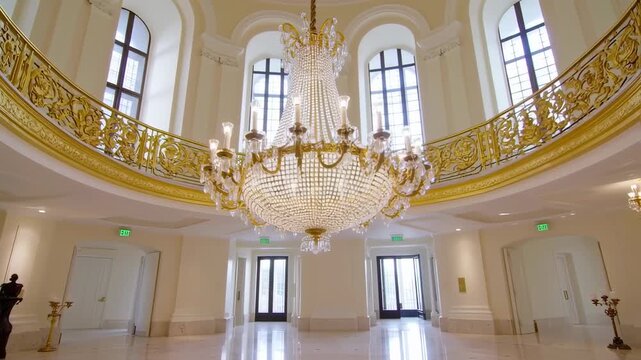 Elegant Interior with Chandelier and Balcony