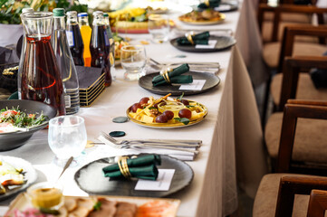 table setting with food and drink