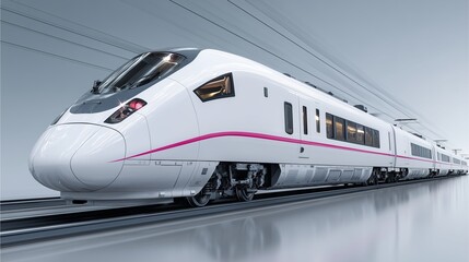 Fototapeta premium High-Speed Rail Marvel: An immaculate, modern high-speed train glides smoothly along its track, symbolizing the seamlessness of travel and the dynamism of modern transportation.