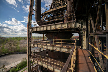 Abandoned Heavy Industrial Ruins with Large Blast Furnace in Steelworks