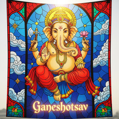 Fototapeta premium A Ganeshotsav Greeting with a Stained Glass Window Ganesha 