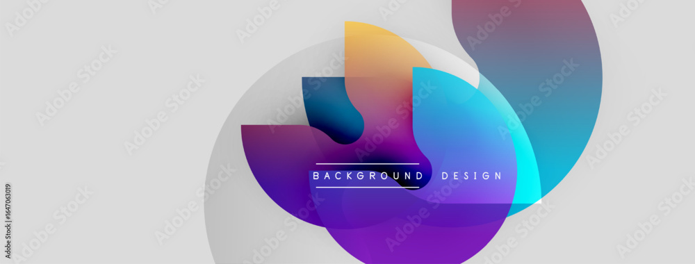 Poster abstract colorful shapes overlap, creating dynamic visual effect. gradient hues blend, forming moder