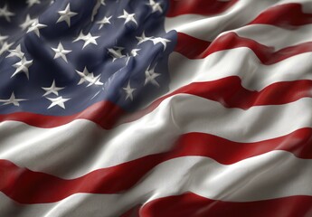 Close-up view of American flag, waving fabric