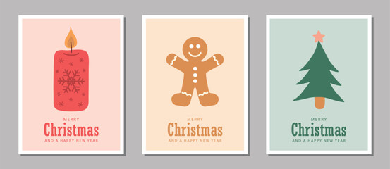 set of cute christmas greeting cards with different motifs vector illustration