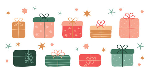 set of cute christmas and birthday gifts isolated vector illustration