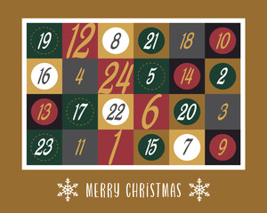 colorful advent calendar 24 christmas boxes vector illustration