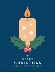 christmas greeting card with candle vector illustration