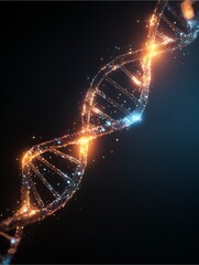 DNA Structure: A luminous, abstract rendering of a DNA double helix, radiating intricate details and embodying the essence of scientific advancement and discovery.